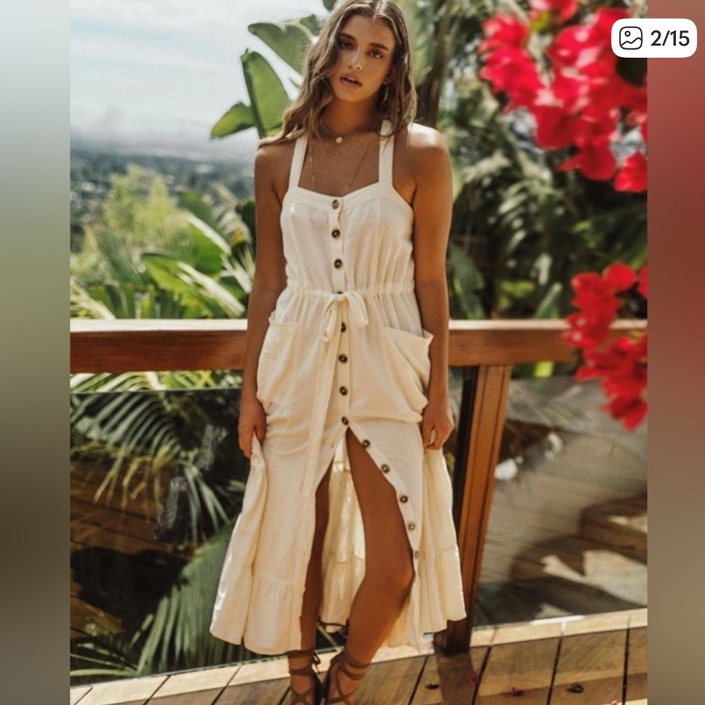Free people "Catch The Breeze" midi/ maxi Dress in ivory boho coastal cowgirl S
